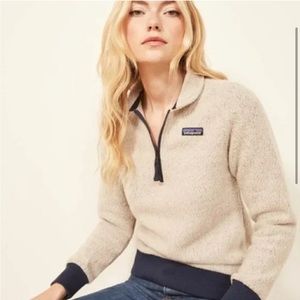 Patagonia woolyester pullover - oatmeal & navy L